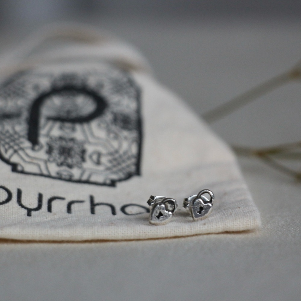 Pyrrha Heart Lock Symbol Stud Earrings